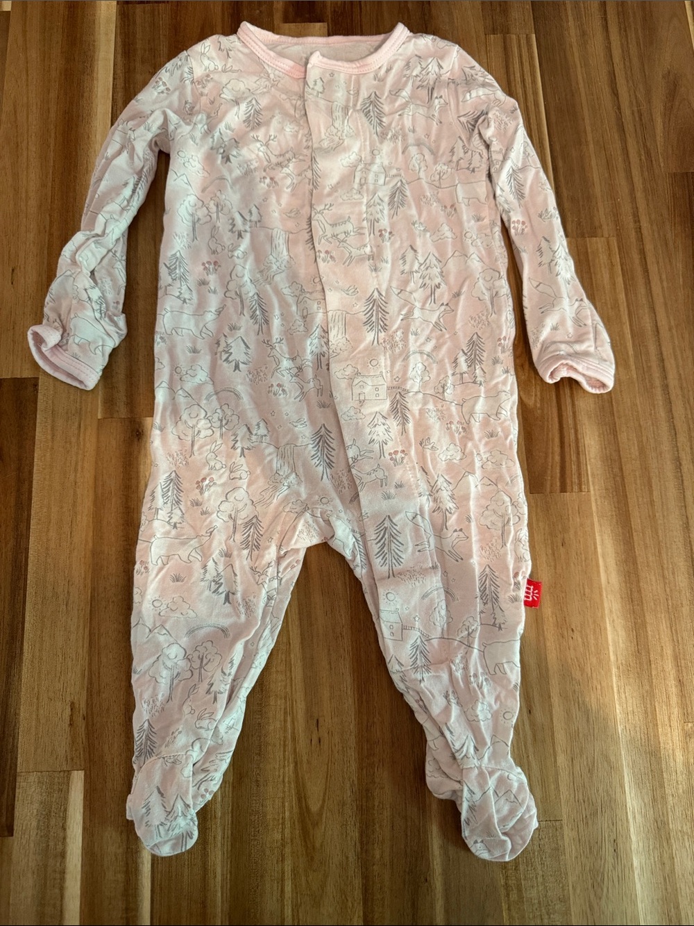 Magnetic Me modal Light Pink Forest-Print Footed One-Piece